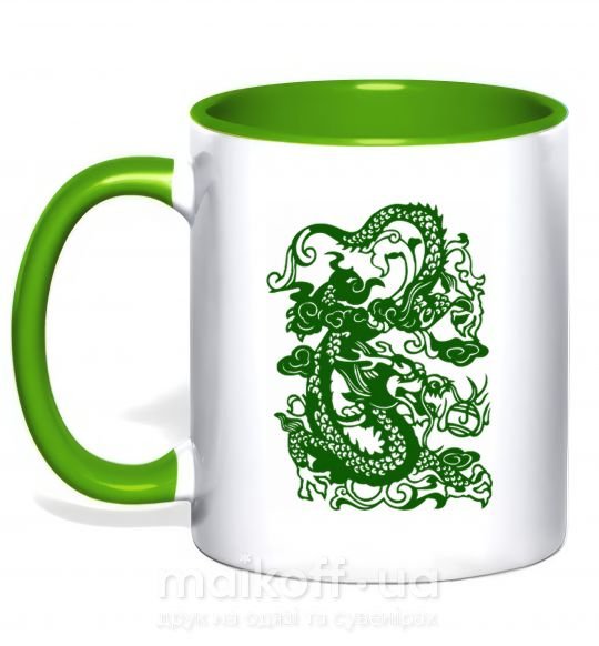 Чашка з кольоровою ручкою Дракон зеленый Зелений фото