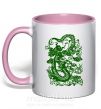 Чашка з кольоровою ручкою Дракон зеленый Ніжно рожевий фото