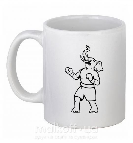Чашка керамічна Слон боксер Білий фото