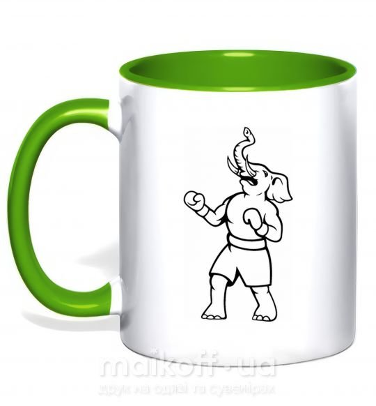Чашка з кольоровою ручкою Слон боксер Зелений фото