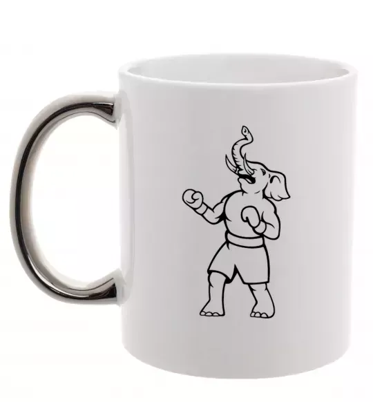 Чашка з кольоровою ручкою Слон боксер Срібло фото