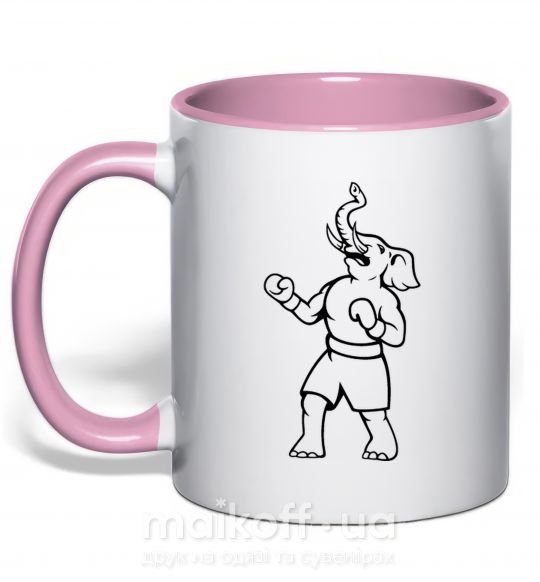 Чашка з кольоровою ручкою Слон боксер Ніжно рожевий фото