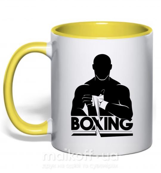 Чашка з кольоровою ручкою Boxing man Сонячно жовтий фото