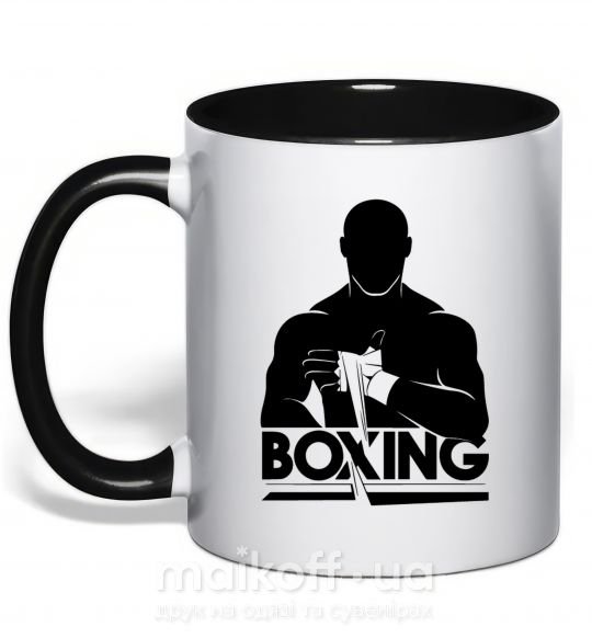 Чашка з кольоровою ручкою Boxing man Чорний фото