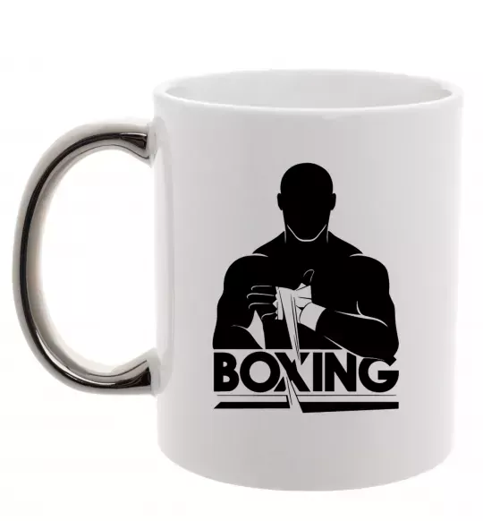 Чашка с цветной ручкой Boxing man Серебро фото