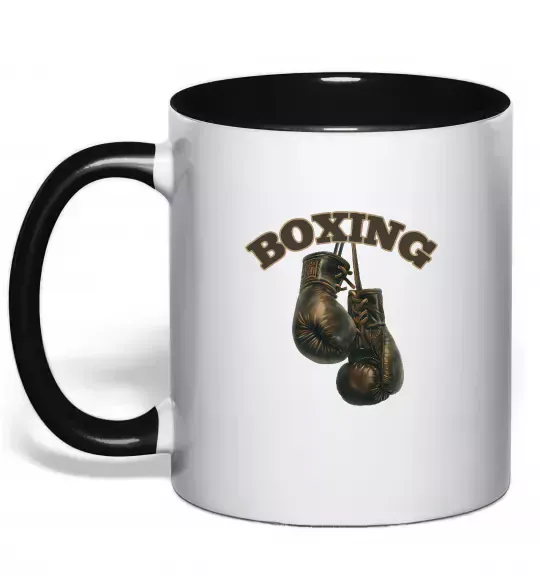 Чашка с цветной ручкой Перчатки бокс Черный фото