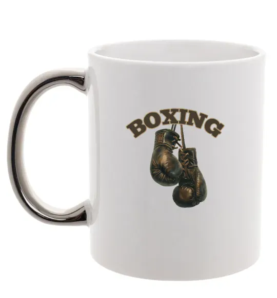 Чашка с цветной ручкой Перчатки бокс Серебро фото