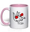 Чашка з кольоровою ручкою Кенгуру боксер Ніжно рожевий фото