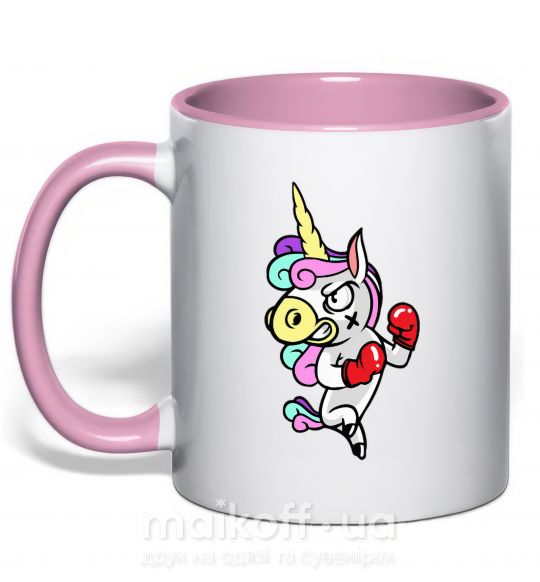 Чашка с цветной ручкой Злой единорог Нежно розовый фото
