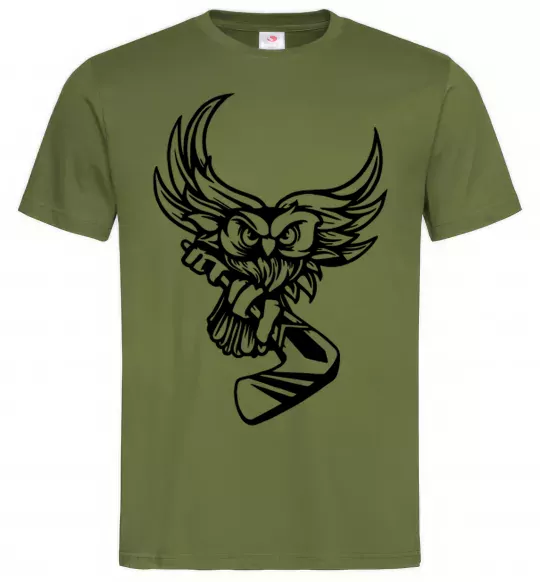 Мужская футболка Сова з хокейною клюшкою Оливковый фото