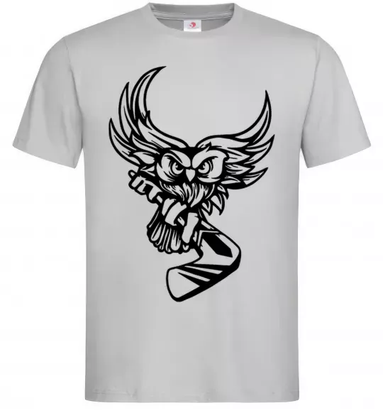 Мужская футболка Сова з хокейною клюшкою Серый фото