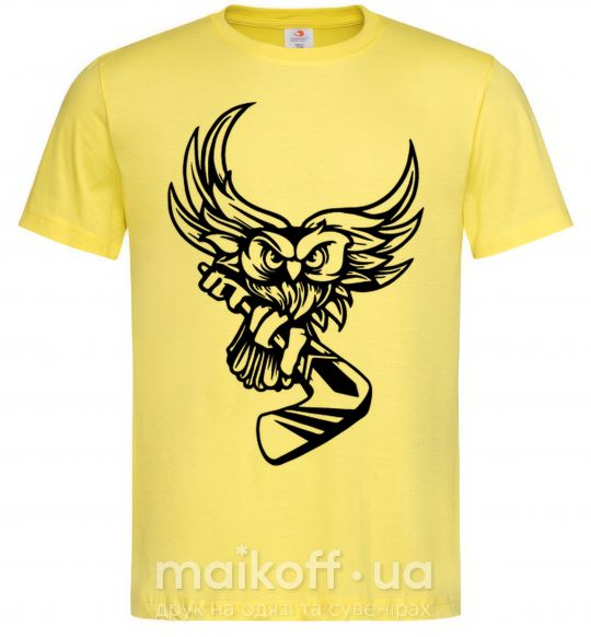 Мужская футболка Сова с хоккейной клюшкой Лимонный фото