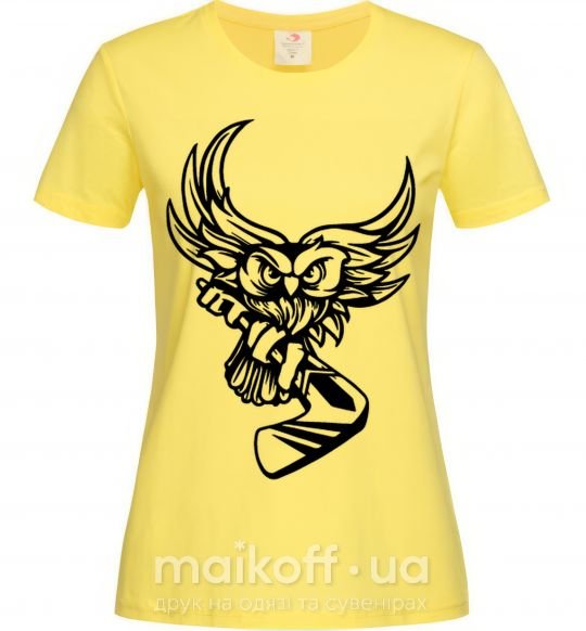 Женская футболка Сова с хоккейной клюшкой Лимонный фото