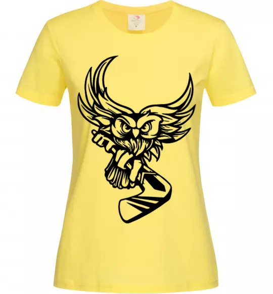 Женская футболка Сова з хокейною клюшкою Лимонный фото