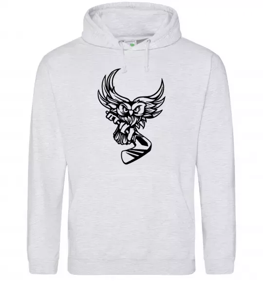 Мужская толстовка (худи) Сова з хокейною клюшкою Серый меланж фото