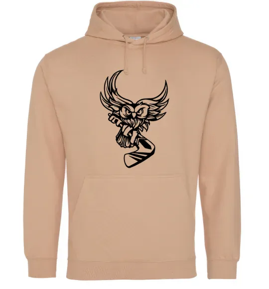 Мужская толстовка (худи) Сова з хокейною клюшкою Песочный фото