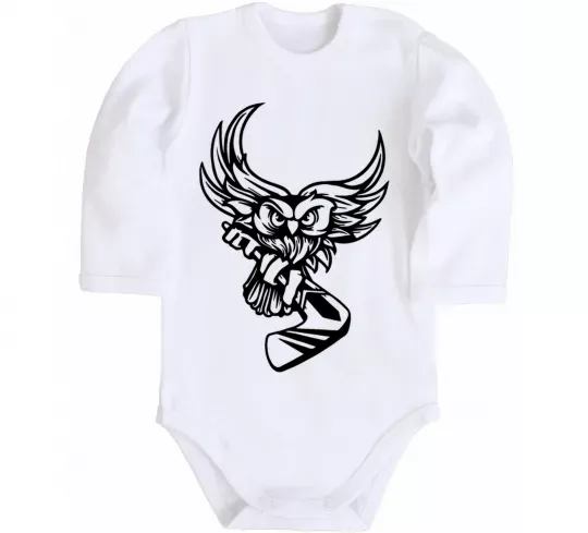 Детский боди Сова з хокейною клюшкою Белый фото