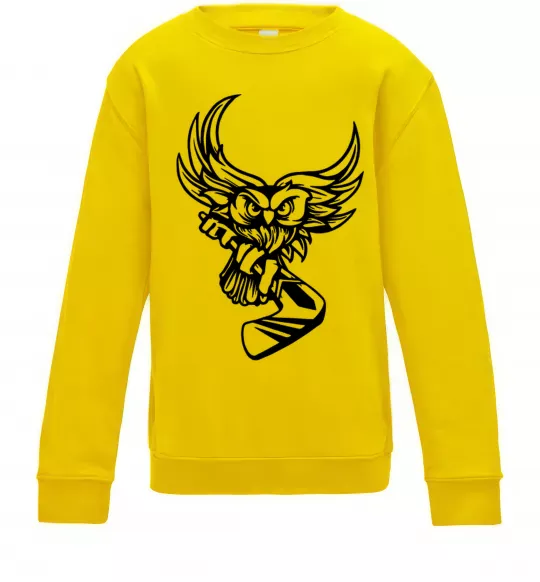 Детский Свитшот Сова з хокейною клюшкою Солнечно желтый фото