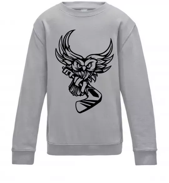 Детский Свитшот Сова з хокейною клюшкою Серый меланж фото