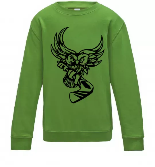 Детский Свитшот Сова з хокейною клюшкою Лаймовый фото