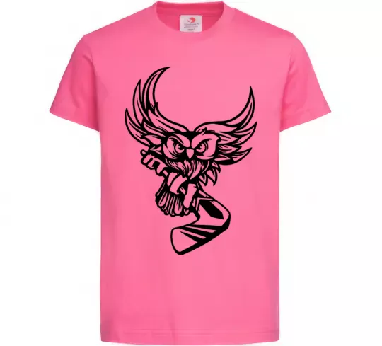 Детская футболка Сова з хокейною клюшкою Ярко-розовый фото