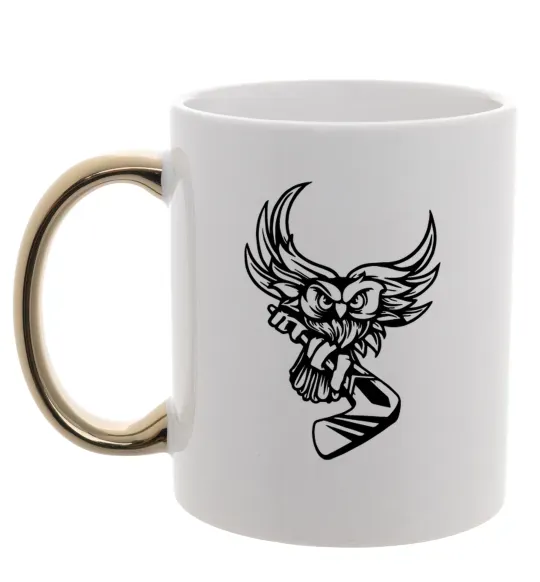 Чашка з кольоровою ручкою Сова з хокейною клюшкою Золото фото