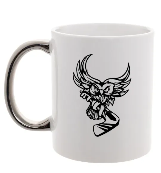 Чашка з кольоровою ручкою Сова з хокейною клюшкою Срібло фото