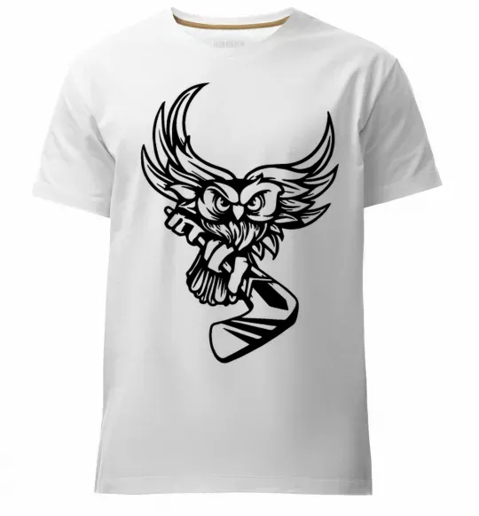 Мужская премиум футболка Сова з хокейною клюшкою Белый фото