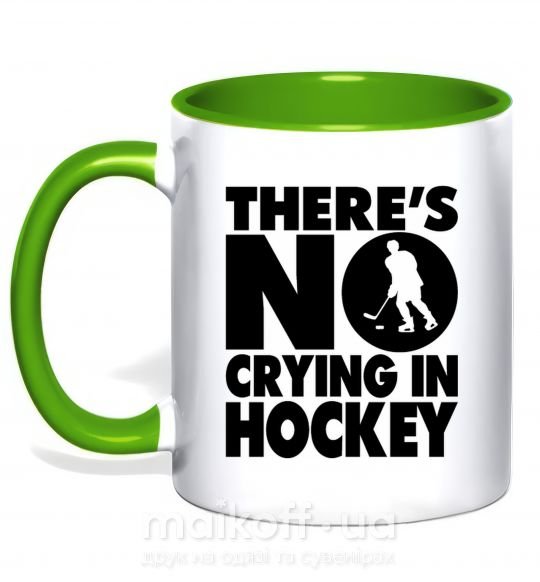Чашка з кольоровою ручкою There's no crying in hockey Зелений фото