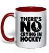 Чашка з кольоровою ручкою There's no crying in hockey Червоний фото
