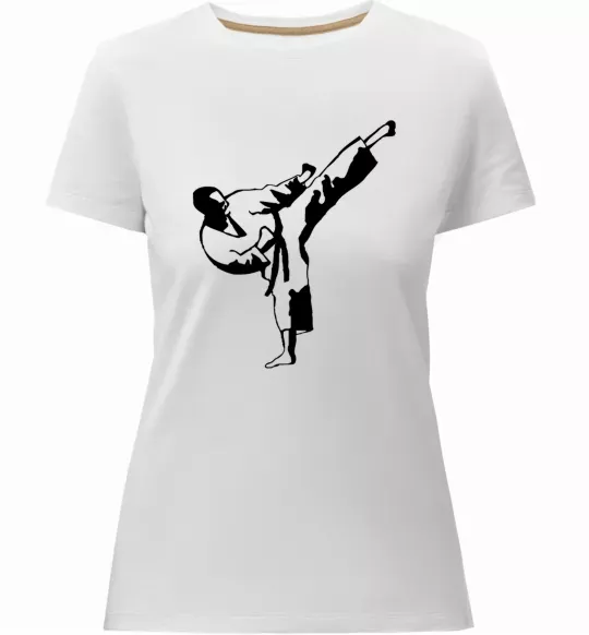 Женская премиум футболка Боєць тхеквондо Белый фото