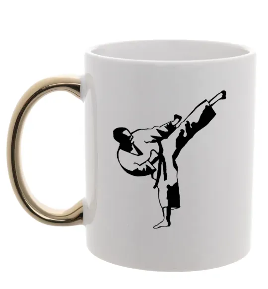 Чашка с цветной ручкой Боєць тхеквондо Золото фото