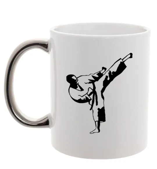 Чашка с цветной ручкой Боєць тхеквондо Серебро фото