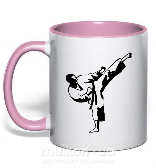 Чашка з кольоровою ручкою Боец тхэквондо Ніжно рожевий фото