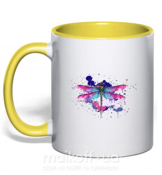 Чашка с цветной ручкой Dragonfly Солнечно желтый фото