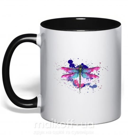 Чашка з кольоровою ручкою Dragonfly Чорний фото
