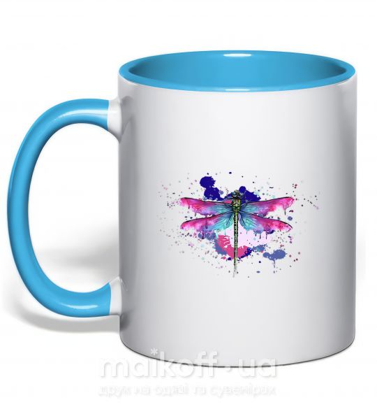 Чашка з кольоровою ручкою Dragonfly Блакитний фото