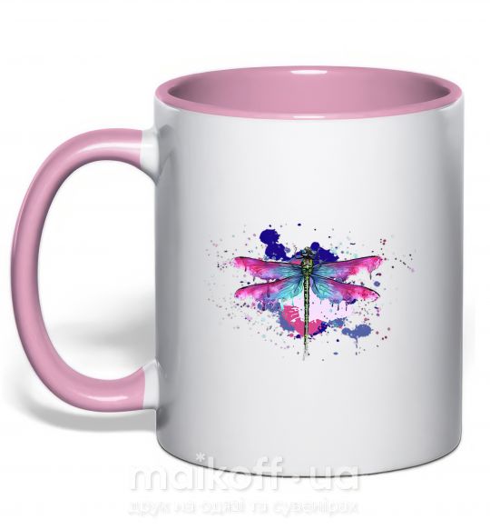 Чашка з кольоровою ручкою Dragonfly Ніжно рожевий фото