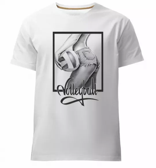 Мужская премиум футболка Дівчина з волейбольним м'ячем Белый фото