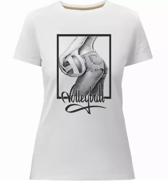 Женская премиум футболка Дівчина з волейбольним м'ячем Белый фото