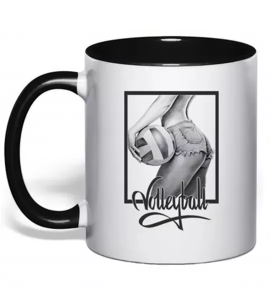 Чашка з кольоровою ручкою Дівчина з волейбольним м'ячем Чорний фото