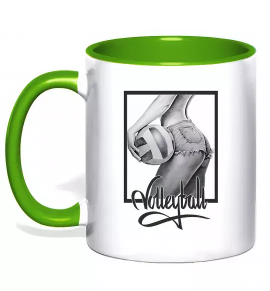 Чашка з кольоровою ручкою Дівчина з волейбольним м'ячем Зелений фото