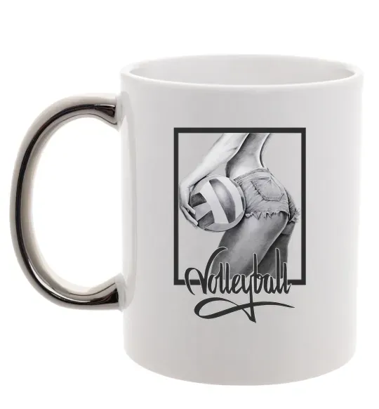 Чашка з кольоровою ручкою Дівчина з волейбольним м'ячем Срібло фото