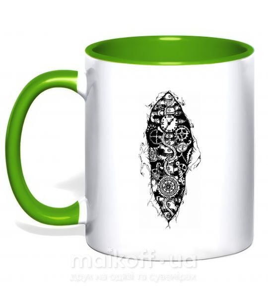 Чашка з кольоровою ручкою Скелет робота Зелений фото