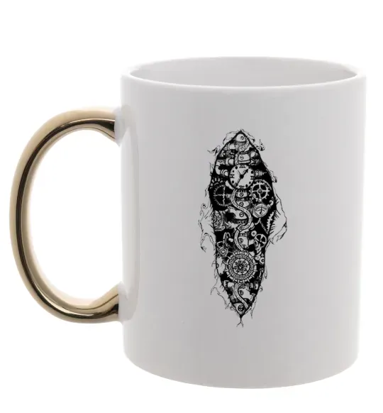 Чашка з кольоровою ручкою Скелет робота Золото фото