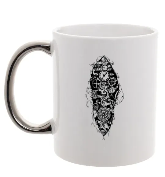 Чашка з кольоровою ручкою Скелет робота Срібло фото