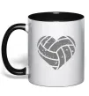 Чашка з кольоровою ручкою Volleyball heart Чорний фото