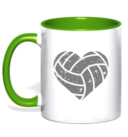 Чашка з кольоровою ручкою Volleyball heart Лаймовий фото