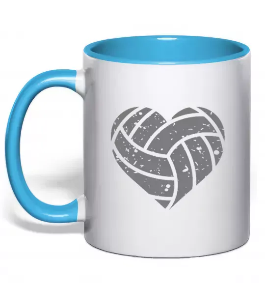 Чашка з кольоровою ручкою Volleyball heart Блакитний фото
