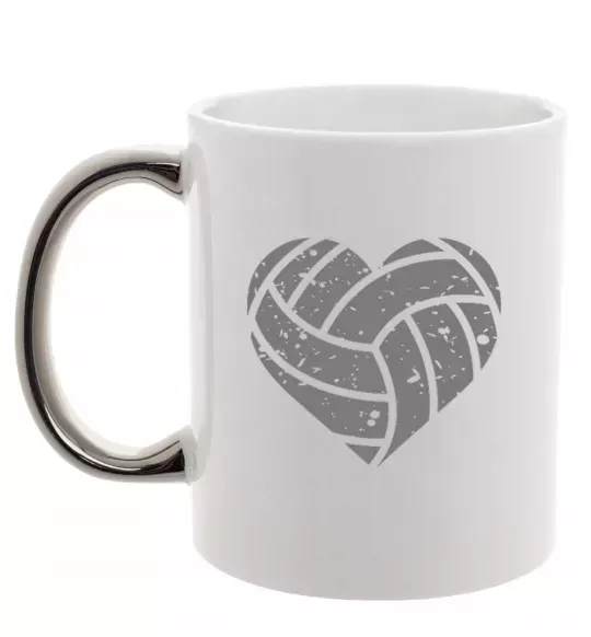 Чашка з кольоровою ручкою Volleyball heart Срібло фото